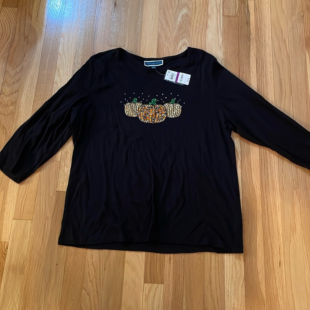NWT Karen Scott XXL Autumn Harvest Jeweled 3/4 Sleeve Shirt